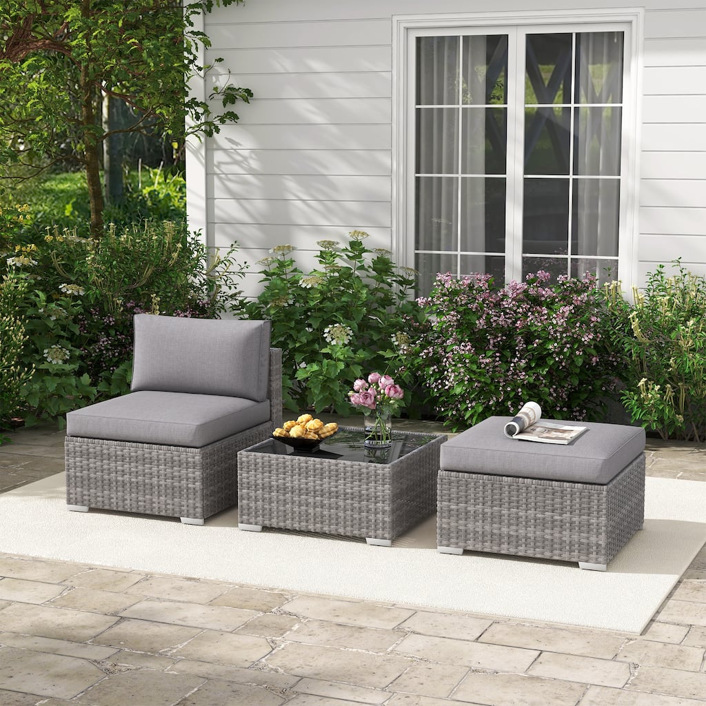 Outdoor 3-Piece Wicker Sofa Set with Ottoman