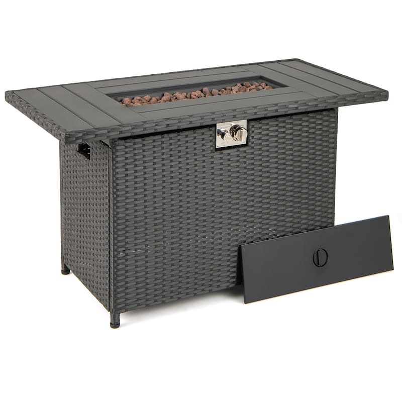 Propane Fire Pit Table 50000 BTU Outdoor Patio Heater with PE Rattan Coffee Table and Stainless Steel Burner - Black