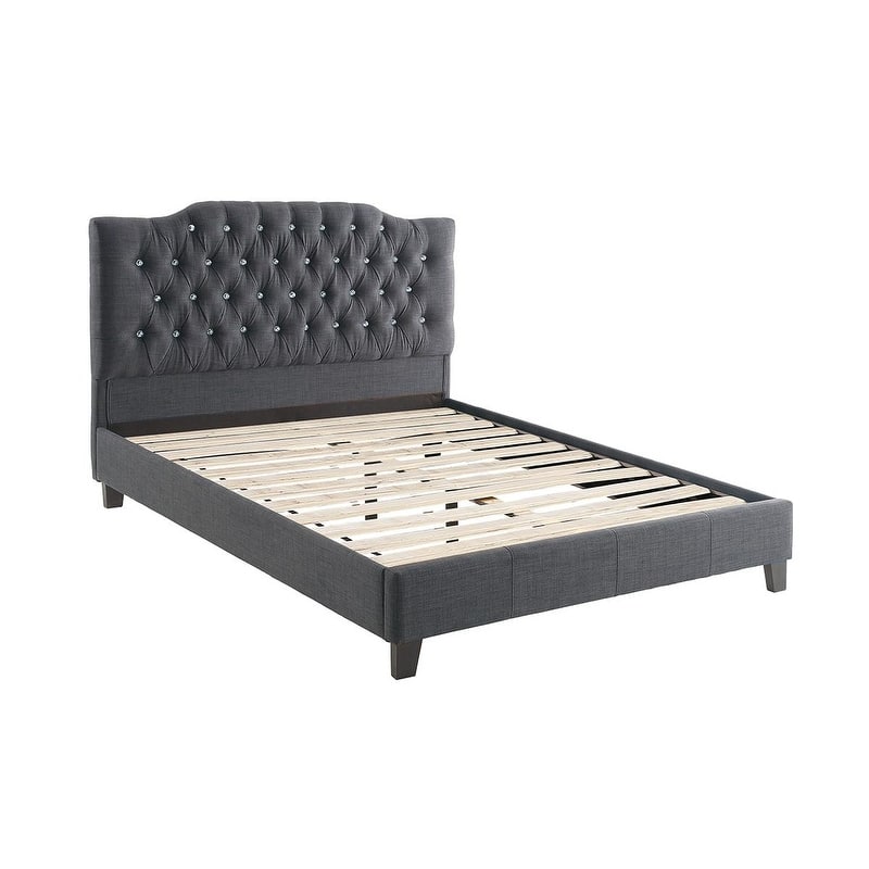 Queen Size Polyfiber Upholstered Panel Bed with Tufted Headboard and Modern Design