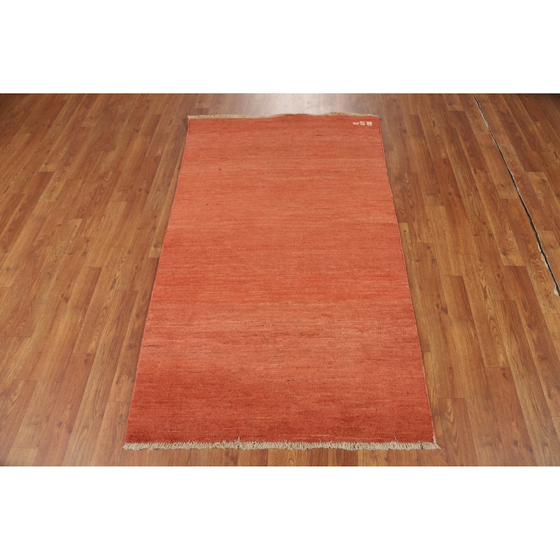 Orange Modern Gabbeh Oriental Rug Handmade Solid Wool Carpet - 2'9" x 5'1"