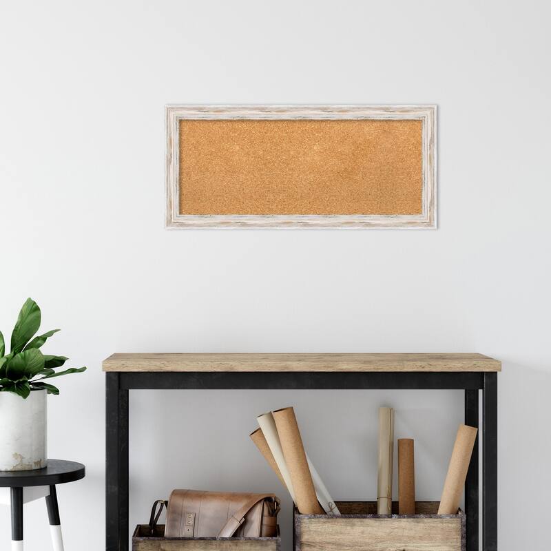 Alexandria White Wash Narrow Wood Framed Natural Corkboard Bulletin Board, Organization Board, Pin Board
