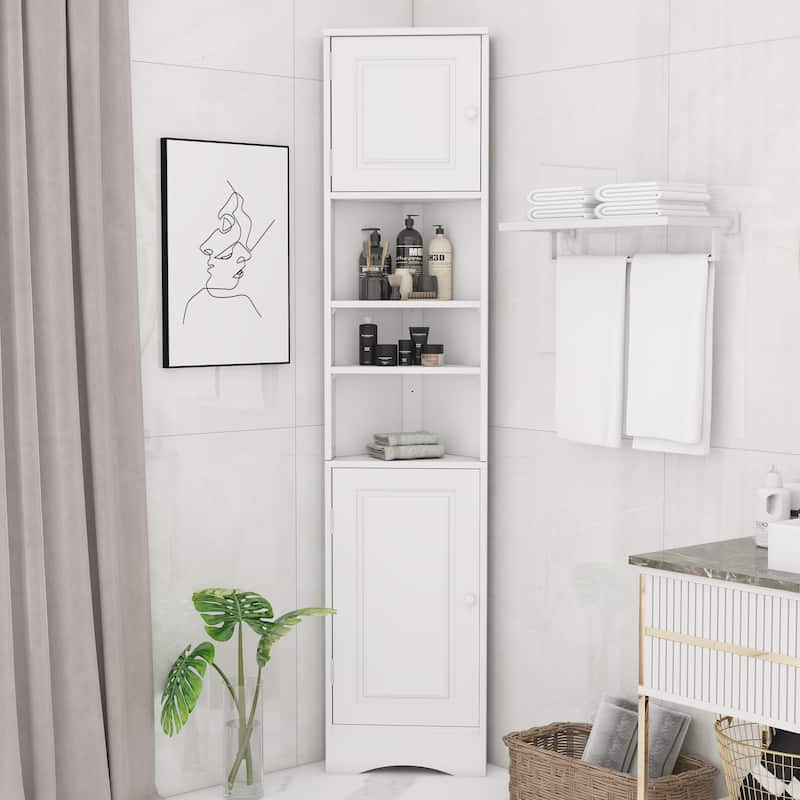 Corner Cabinet Tall Bathroom Storage Cabinet - White