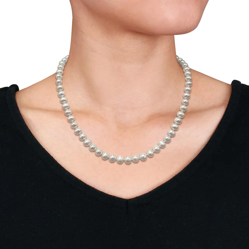 Miadora 7.5-8mm Cultured Freshwater Pearl Necklace w/ 10K Yellow Gold Clasp