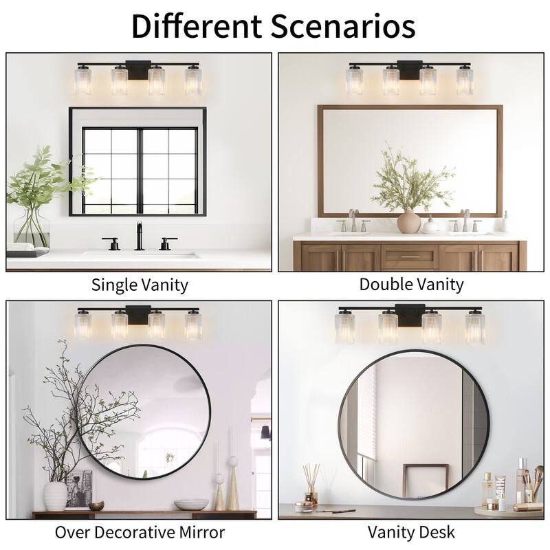 KAWOTI 30" 4-Light Bathroom Vanity Light with Fluted Glass Shades