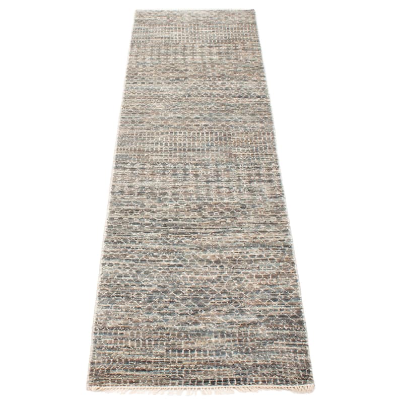 ECARPETGALLERY Hand-knotted Silk Shadow Dark Grey Viscose, Wool Rug - 2'8 x 10'0