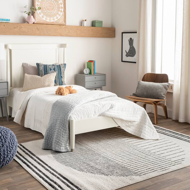 Artistic Weavers Joel Mod Black/Ivory Ombre Geometric Striped Area Rug