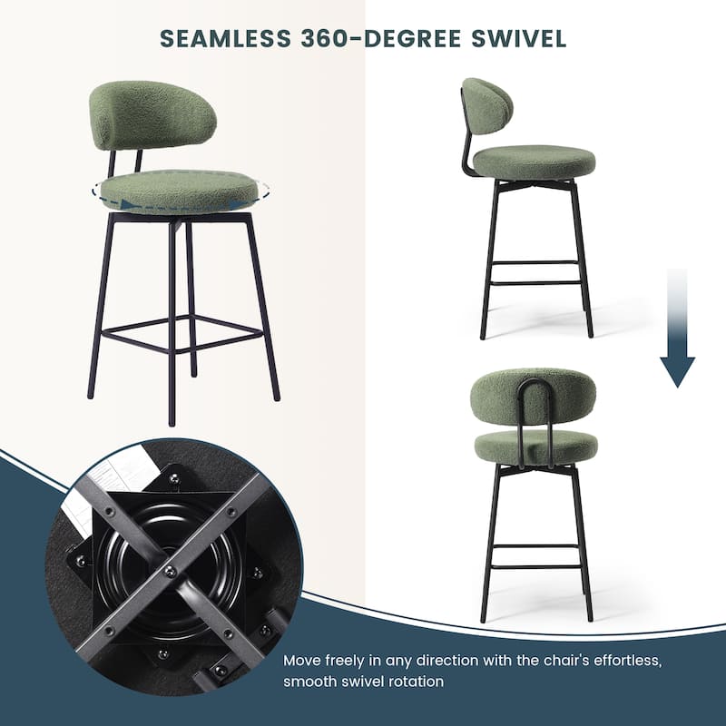 Bayville 27 Inch Faux Shearling Fabric Upholstered Swivel Counter Stool (Set of 2)