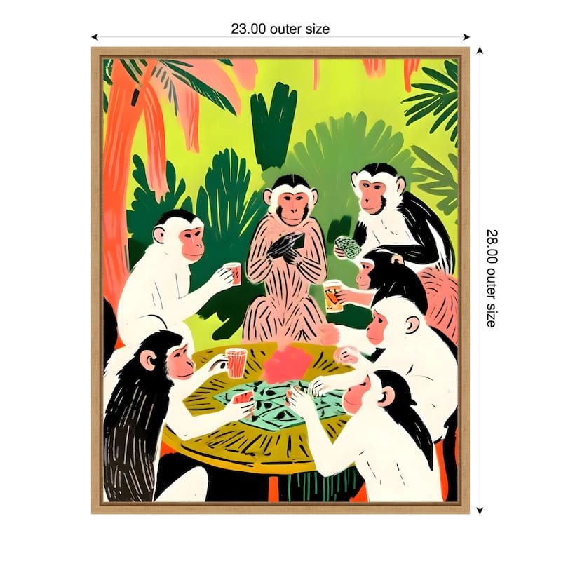 Monkey Poker a Royal Flush by Uma Gokhale Framed Canvas Wall Art - 23 x 28 in