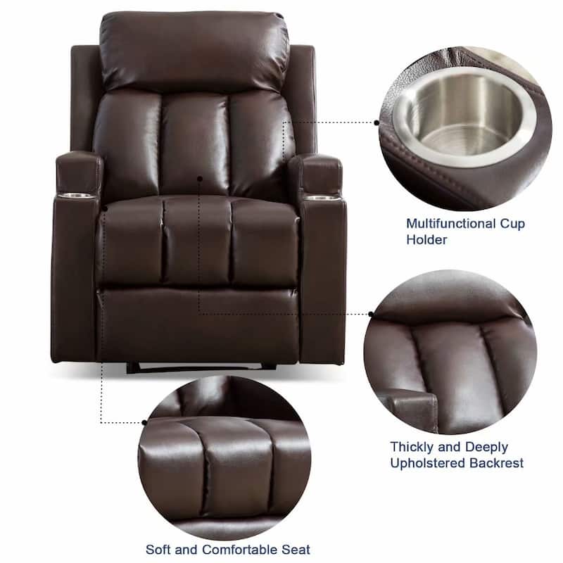 EBELLO-Breathable PU Leather Recliner Chair with 2 Cup Holders