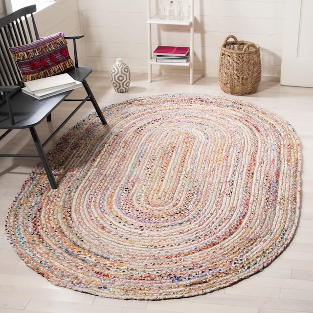 SAFAVIEH Handmade Cape Cod Marget Boho Coastal Jute Rug - 3' Oval - Beige/Multi