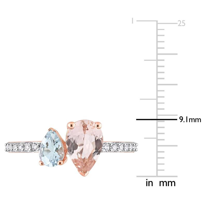 Miadora Pear Shape Aquamarine, White Topaz and Morganite Engagement Ring in 10k Rose Gold