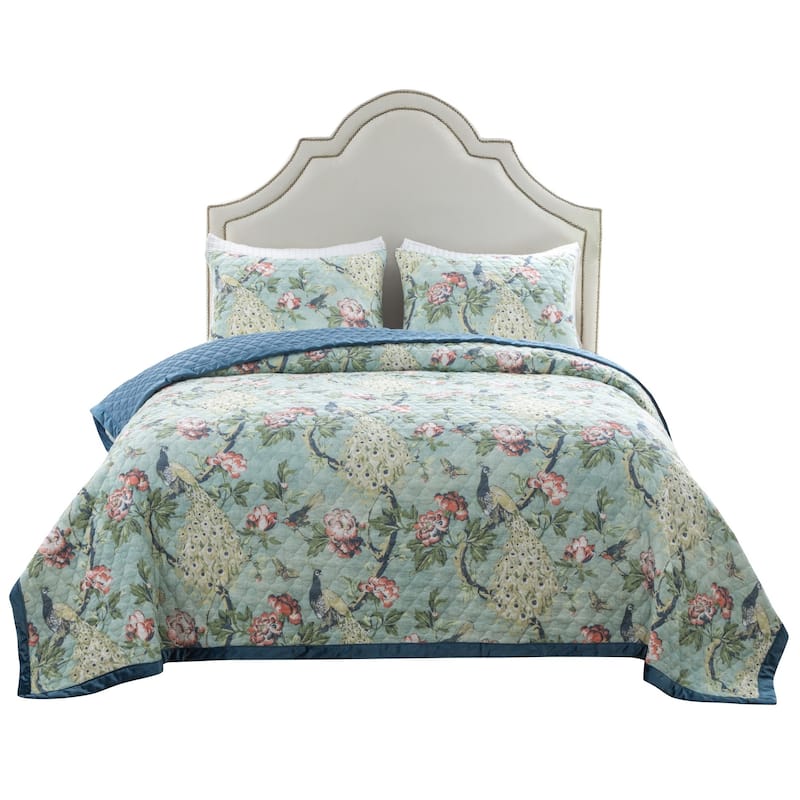 Greenland Home Fashions Pavona Enchanted Garden Quilt Set with Velvet Borders