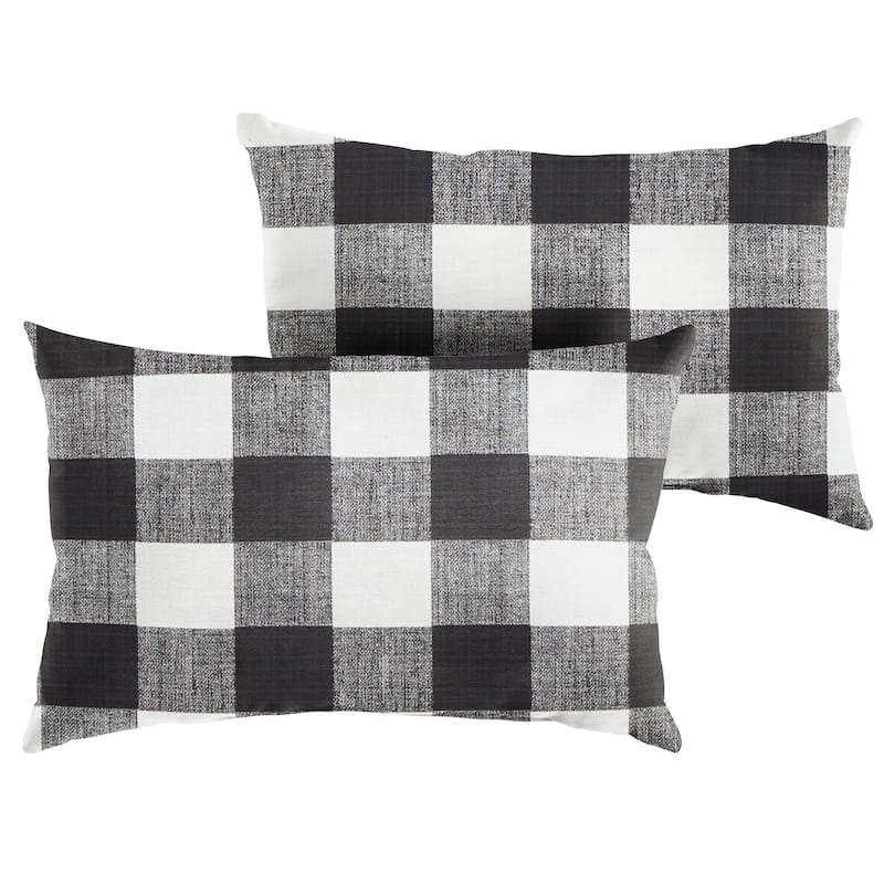 Sorra Home Black Buffalo Plaid Indoor/ Outdoor Lumbar Pillow, Set of 2