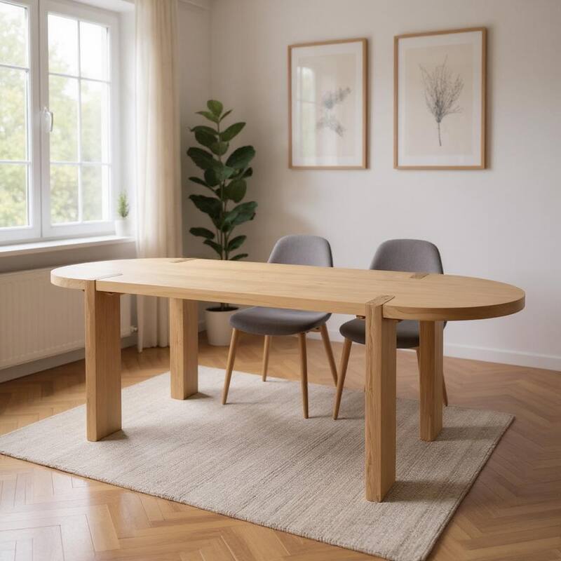 HomeRoots 91" Light Brown Wood Oval Dining Table - 91.00 in. x 30.00 in. x 38.00 in. - Brown - 91.00 in. x 30.00 in.  x 38.00 in.