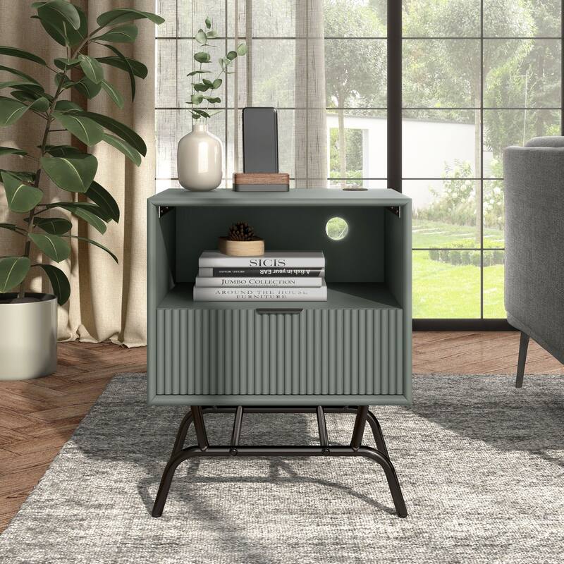 DH BASIC Modern 18-inch 1-Drawer Coffee Table with USB Ports by Denhour - Sage Green