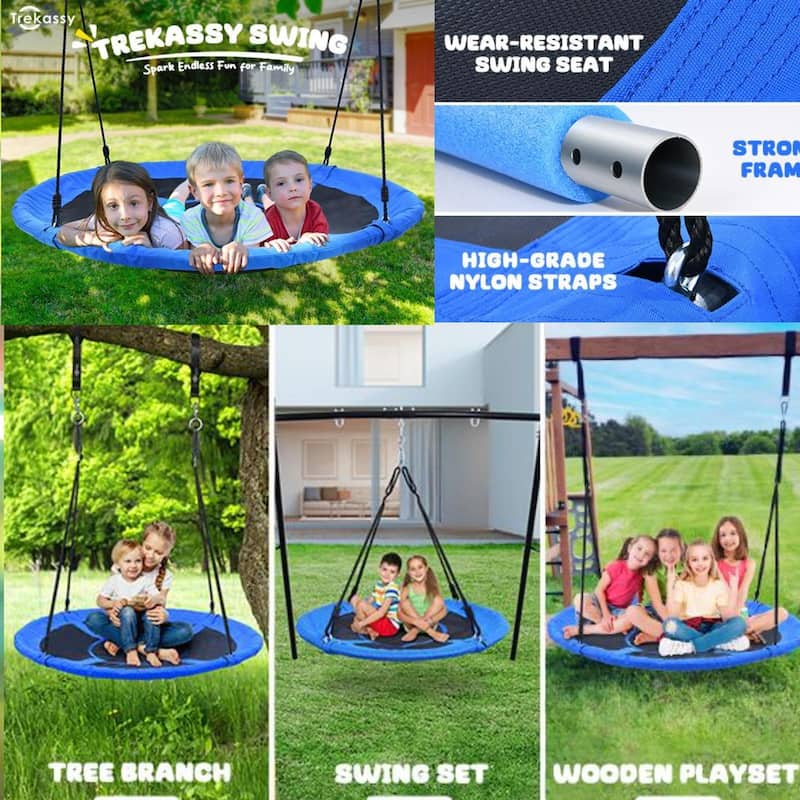 Trekassy 60" Large Saucer Tree Swing for Kids Adults 900D Oxford Waterproof with 2pcs Hanging Straps - 60 inch