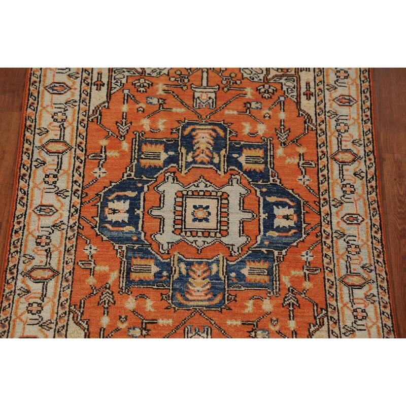 Vegetable Dye Medallion Heriz Serapi Oriental Rug Handmade Wool Carpet - 3'1"x 4'6"