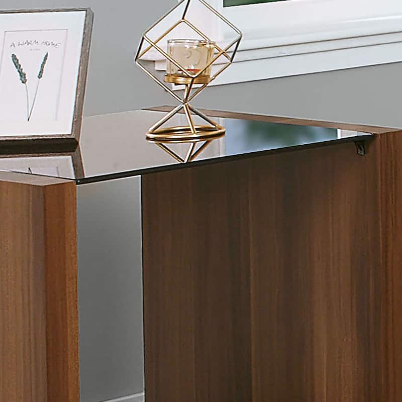 Valmont Contemporary Walnut 22-inch Glass Top Insert 1-Shelf Side Table by Furniture of America