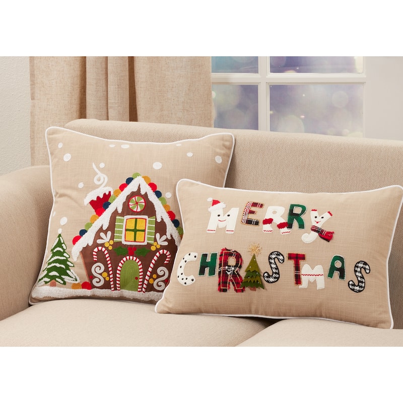 Holiday Pillow With Merry Christmas Design - Feather Down