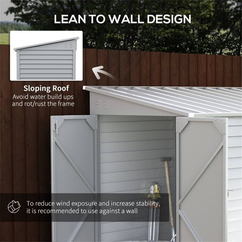 Large White Galvanized Steel Outdoor Storage Shed with Double Doors Ventilation and Foundation Kit for Garden Tools