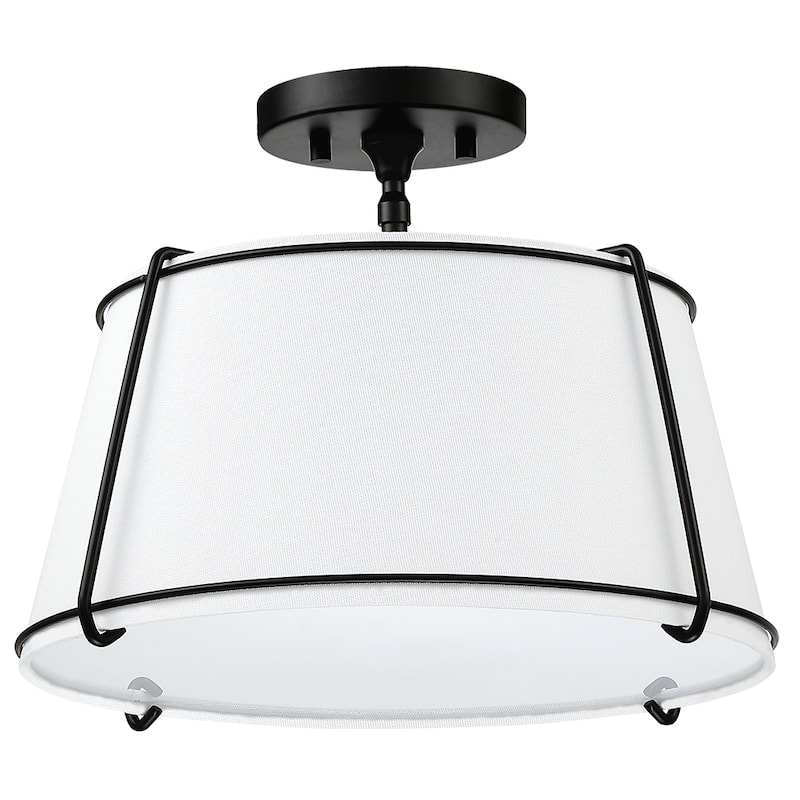 Martina 2-Light White Fabric Semi-Flush Mount- 15"W