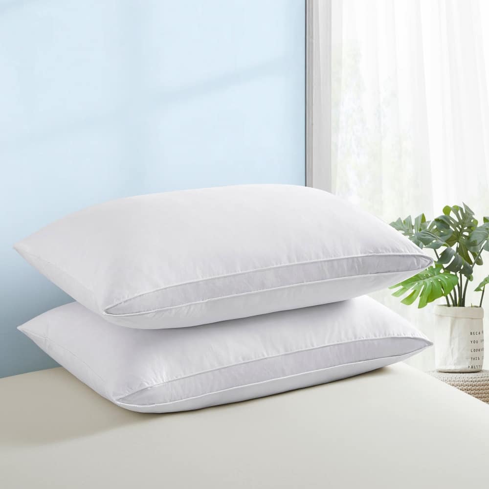 2 Pack Gusseted & Classic Goose Feather Bed Pillows with Soft Cover - White