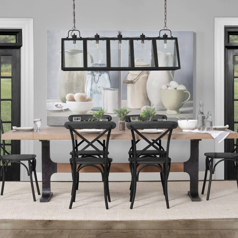 Antigon II (50"L x 19"W x 14"H) Black Metal and Glass Five Bulb Chandelier - 50.0L x 19.0W x 14.0H