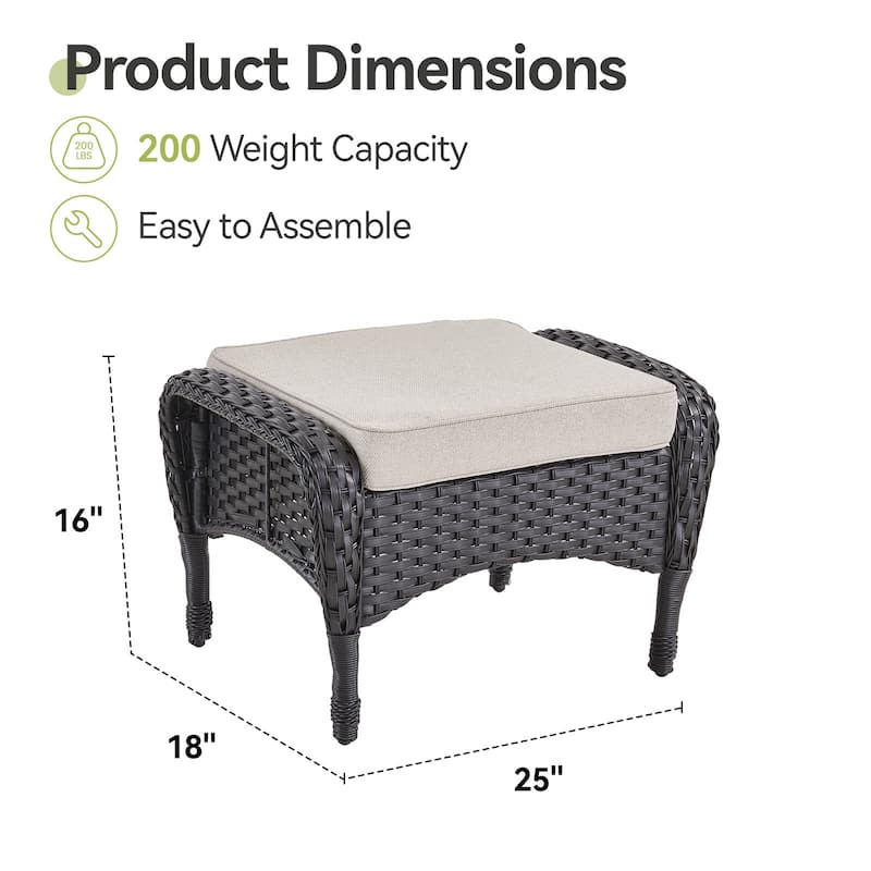 Outside Patio Wicker Ottomans Set Black - Beige