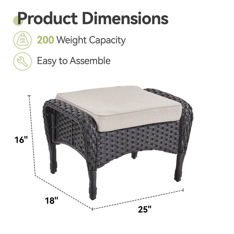 Outside Patio Wicker Ottomans Set Grey - Grey