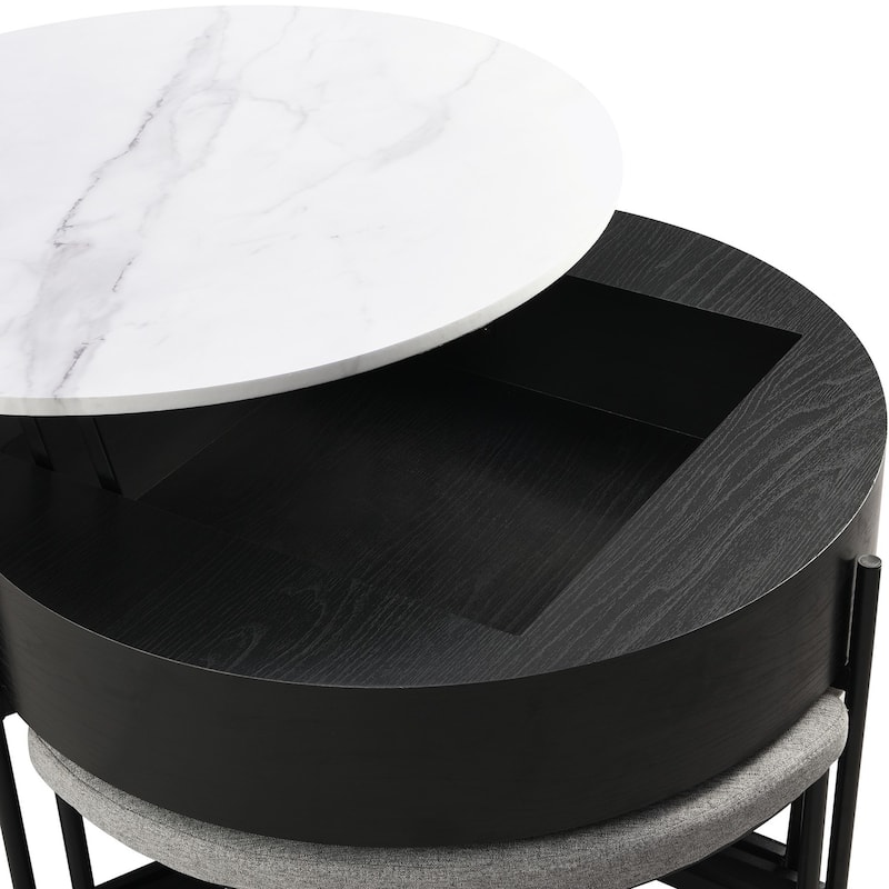 Round Coffee Table with Lift-Top & 3 Ottoman