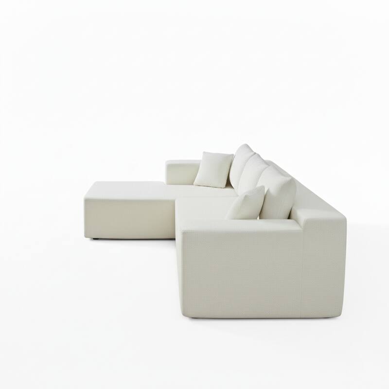 103.5" L-Shaped Modern High-Density Sponge Lambswool Upholstered Modular Sectional Sofa with Pillows