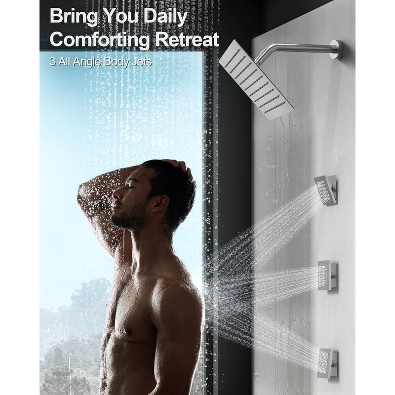 GRANDJOY LED Music Shower System 28"&6" Dual Shower Heads with 3 Body Jets