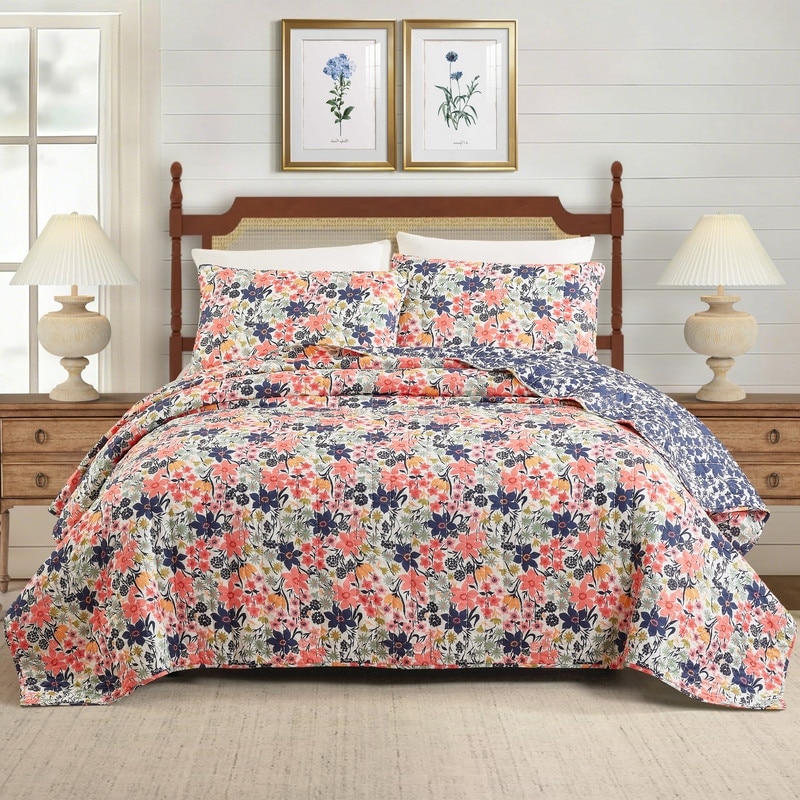 Spartina 449 Marsh Hens 3-Piece Floral Cotton Voile Quilt Set