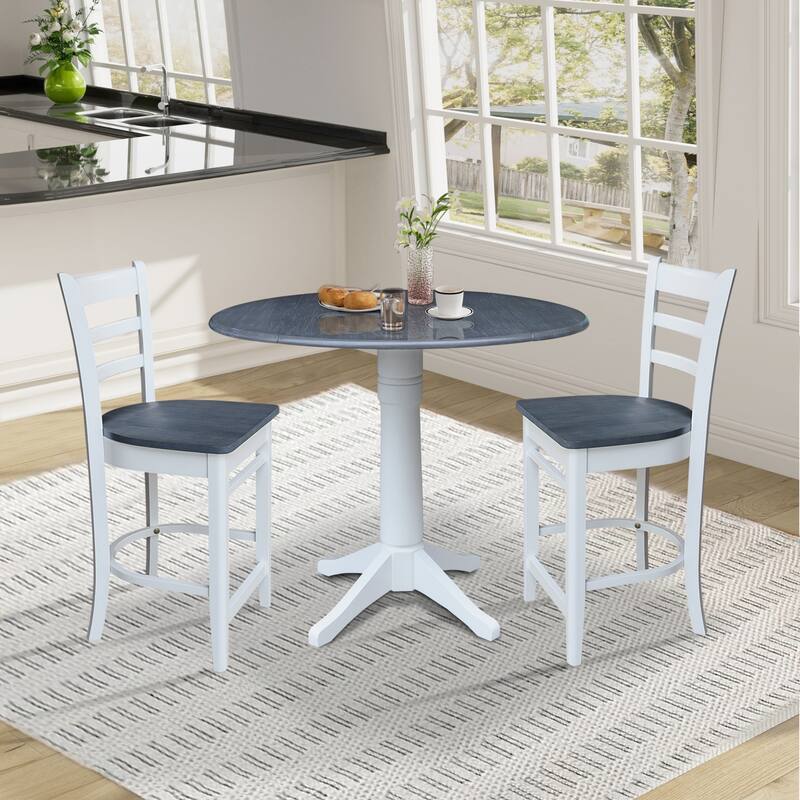 42" Round Top Dual Drop Leaf Pedestal Table with Stools