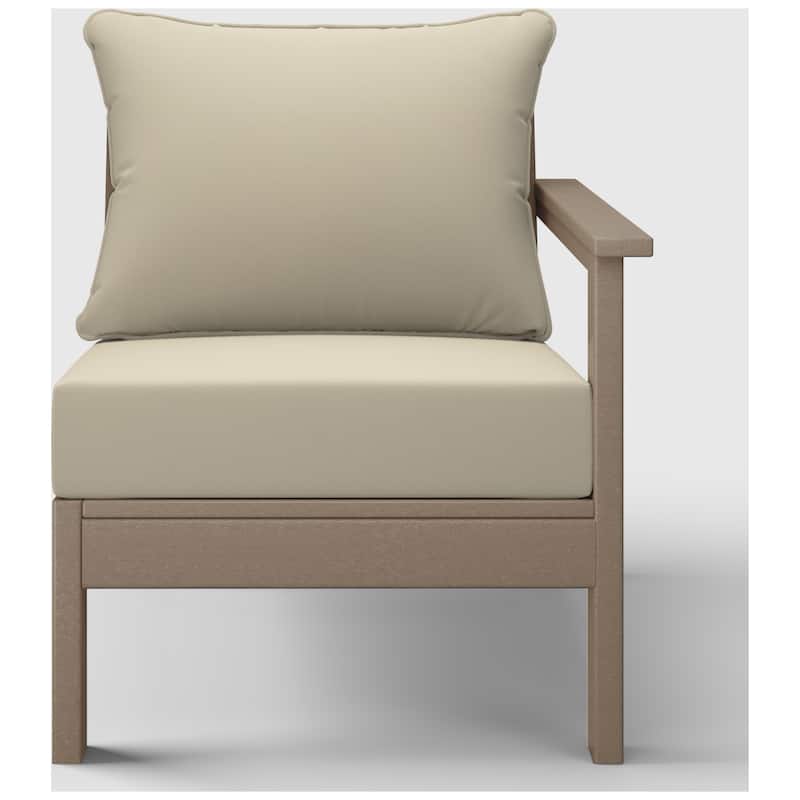 Birchwood All Weather HDPE Outdoor Patio Deep Seating Weathered Wood Right Arm Facing Chair With Cushions (1-Piece)