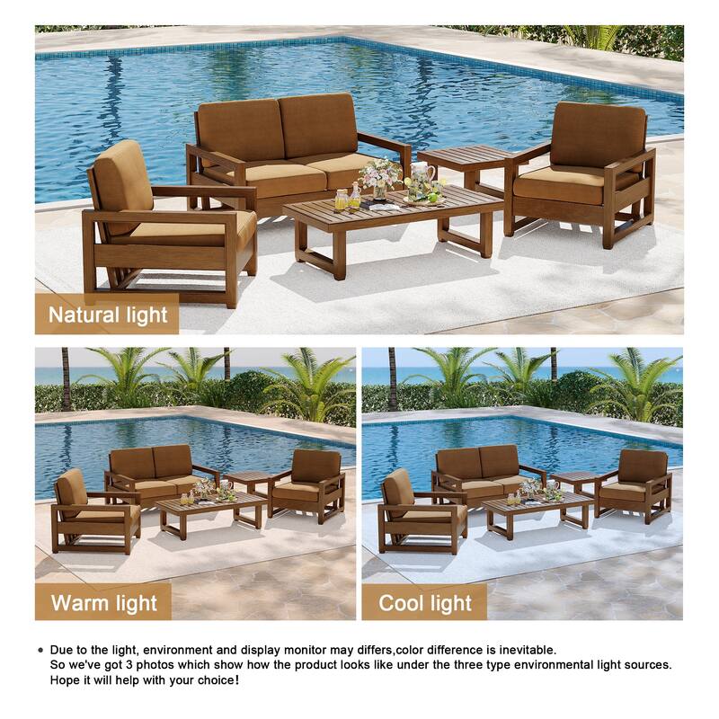 5-Piece Patio Wood Conversation Set with Loveseat, Chairs and Tables