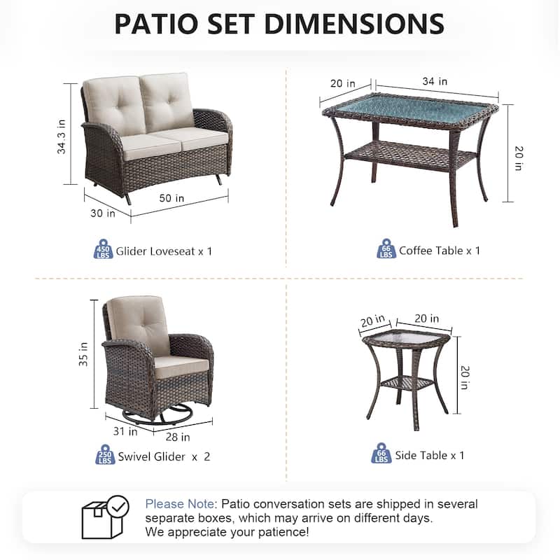 Pocassy 5 Pieces Glider Sofa with Swivel Chairs Ottomans