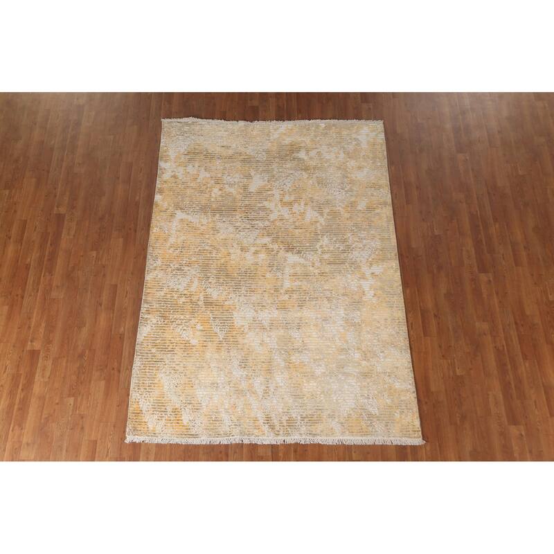 Striped Abstract Oriental Area Rug Hand-Knotted Wool Carpet - 5'6" x 7'9"