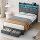 preview thumbnail 7 of 21, Full Size Upholstered Bed Frame with LED Lights and Charging Ports, Storage Headboard with Shelves