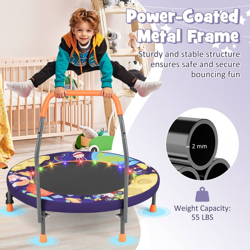 Foam Kids Trampoline with LED Lights, Foldable Frame and Handrail