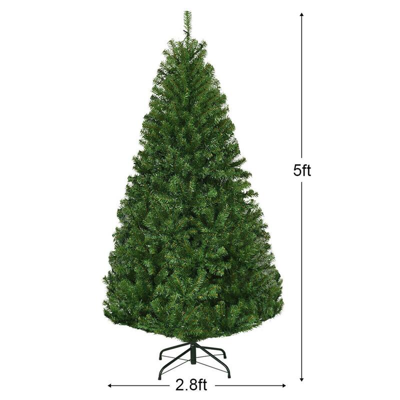 Gymax 5-9FT Pre-Lit Christmas Tree Hinged Artificial Tree w/ Metal