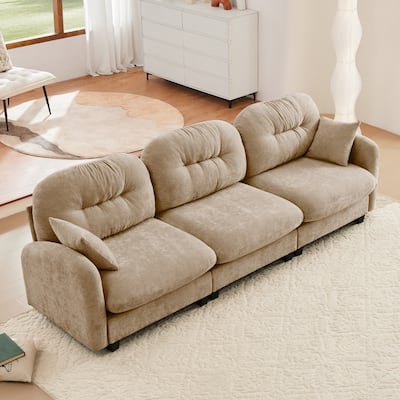 GDF Studio - Bell Modern Chenille Modular 3-Seat Sofa with Ergonomic Tufted Backrest and Wooden Base