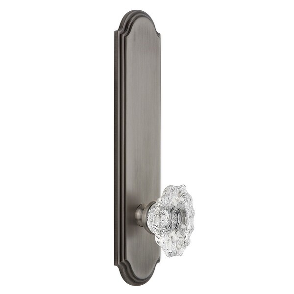 Grandeur ARCBIA_TP_PRV_234_RH Arc Solid Brass Tall Plate Rose Right Handed Privacy Door Knob Set with Biarritz Crystal Knob and