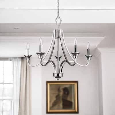 HomeRoots Nickel Candle Style Five Light Metal Dimmable Chandelier - 28' X '25' X '28