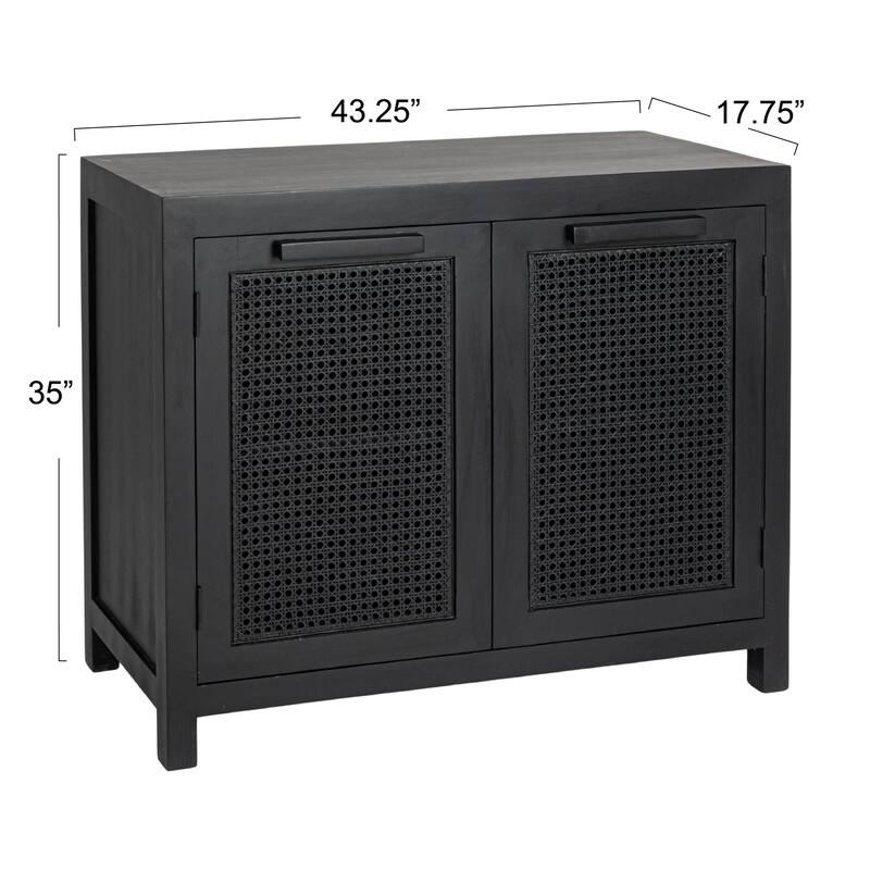 Mango Wood and Cane 2-Door Cabinet with 2 Shelves
