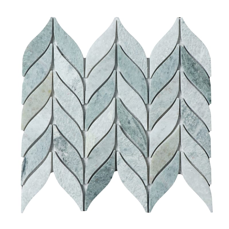 Ming Green Leaf Pattern Marble Mosaic Wall & Floor Tile - 1 Case (10 Sheets)