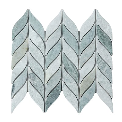 Ming Green Leaf Pattern Marble Mosaic Wall & Floor Tile - 1 Case (10 Sheets)