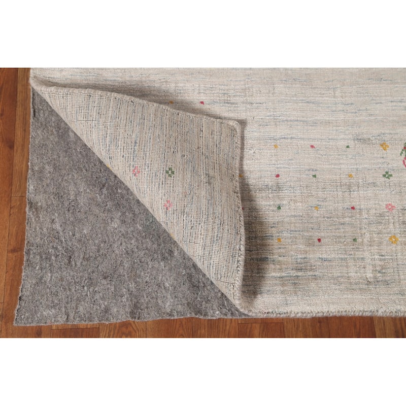 Beige Tribal Gabbeh Area Rug Hand-Knotted Wool Carpet - 7'10" x 9'8"