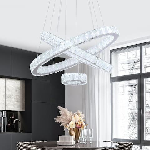 Maxax 3 - Light Unique Geometric LED Chandelier with Crystal Accents - 24.8*13.4