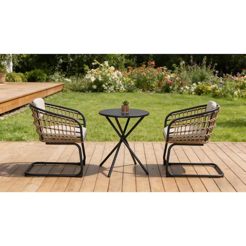 3-Piece Outdoor Wicker Bistro Set, Weather-Resistant PE Rattan And Sturdy Iron Frame